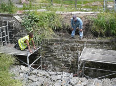 Neath Canal Navigation workmen begining to erect scaffolding at Clyne Lock Neath Canal Navigation workmen begining to erect scaffolding at Clyne Lock