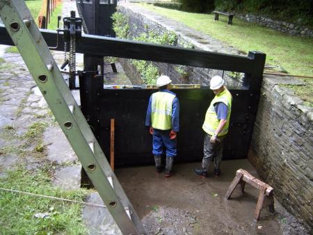 Checking the level and swing of the top gate Checking the level and swing of the top gate